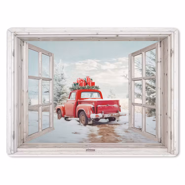 Muismat - Auto - Rood - Cadeaus - Winter - Kerst - Doorkijk - Wit — 1