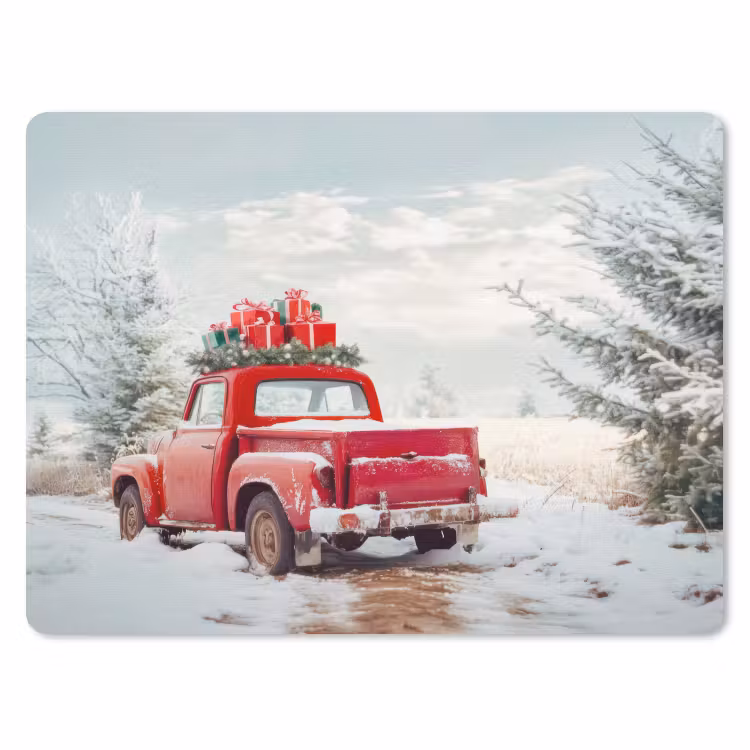 Muismat - Auto - Rood - Cadeaus - Winter - Sneeuw - Kerst — 1