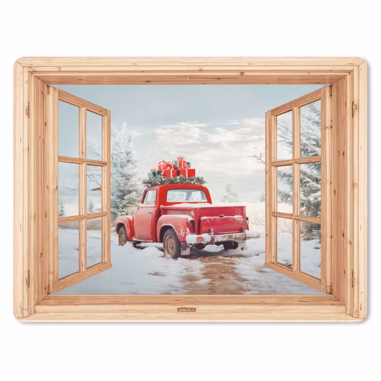 Muismat - Doorkijk - Auto - Kerst - Cadeaus - Winter - Landschap — 1