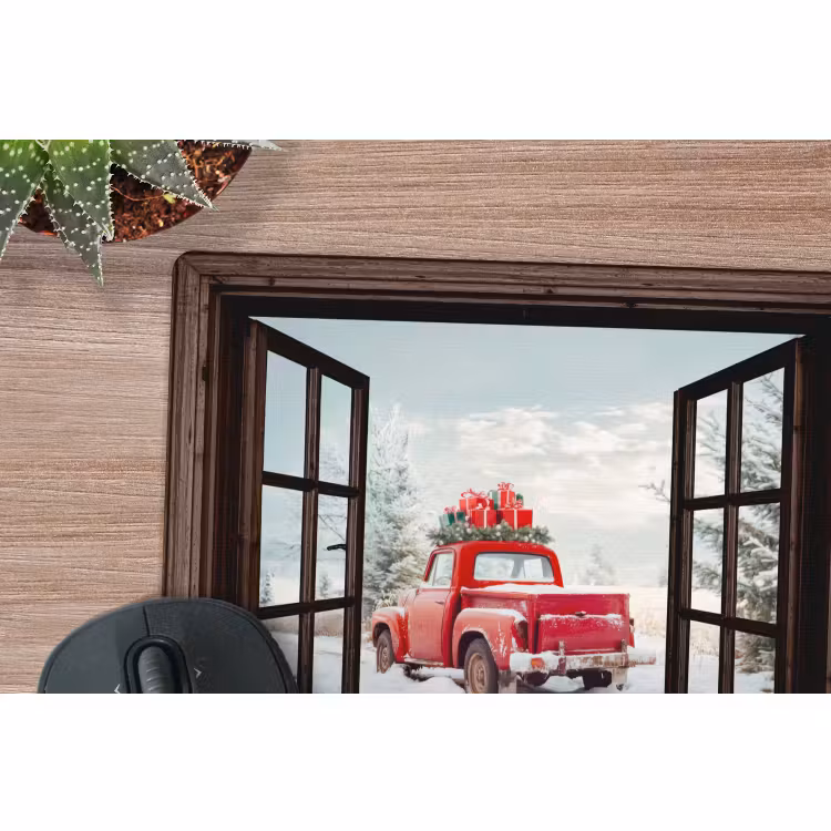 Muismat - Doorkijk - Auto - Rood - Cadeaus - Winterlandschap - Kerst — 4