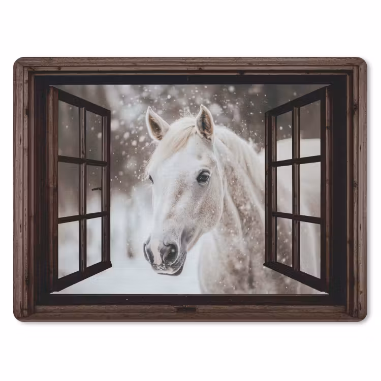 Muismat - Doorkijk - Paard - Wit - Winterlandschap - Sneeuw — 1