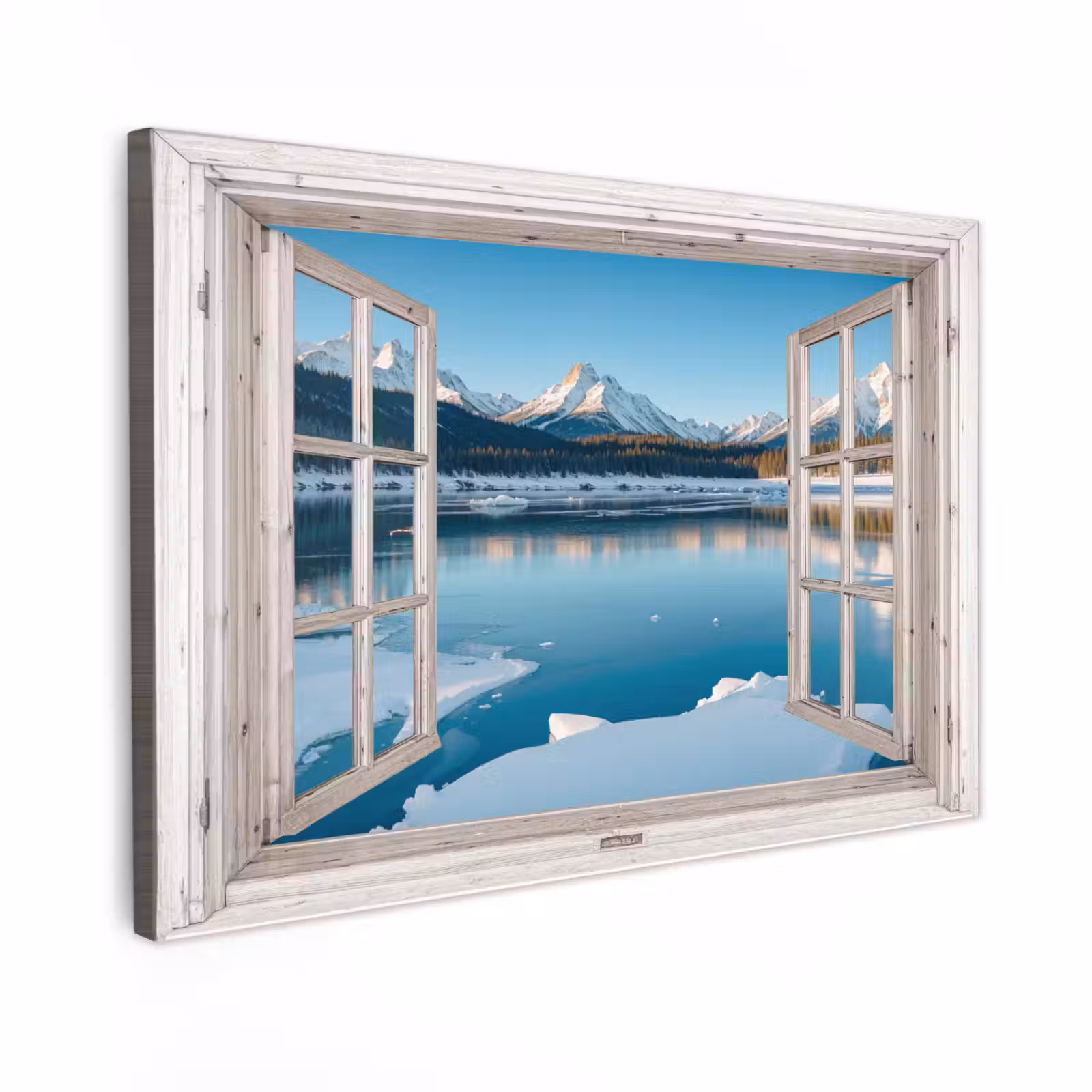 Canvas schilderij - Landschap - Winter - Meer - Bergen - Uitzicht - Doorkijk - Licht — 1
