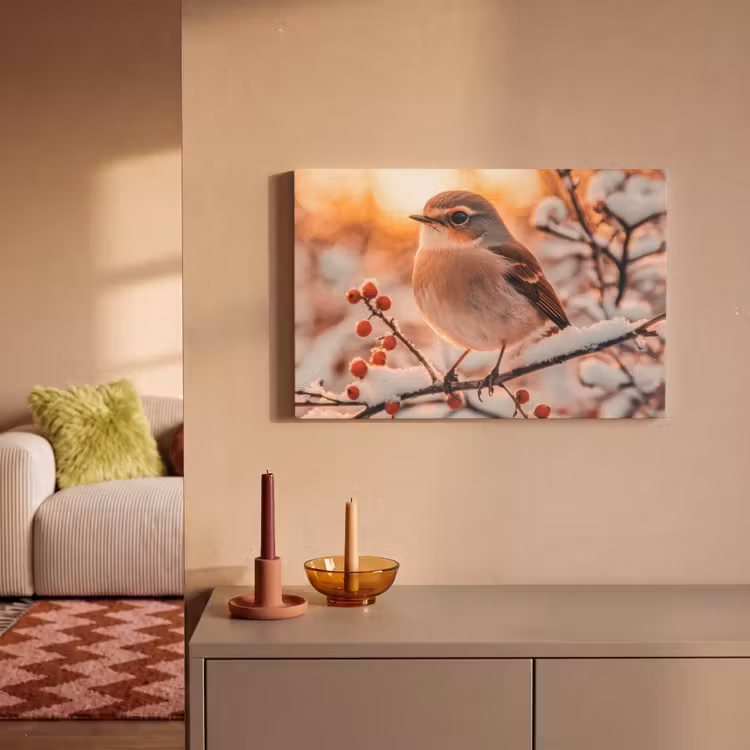 Canvas schilderij - Vogel - Tak - Winter - Dieren - Sneeuw — 2