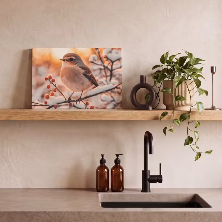 Canvas schilderij - Vogel - Tak - Winter - Dieren - Sneeuw — 3