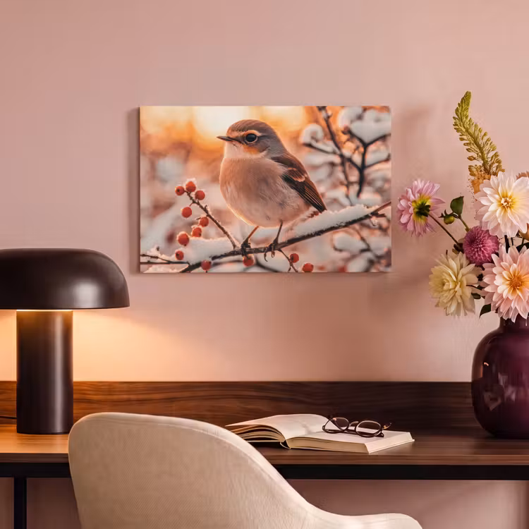Canvas schilderij - Vogel - Tak - Winter - Dieren - Sneeuw — 4