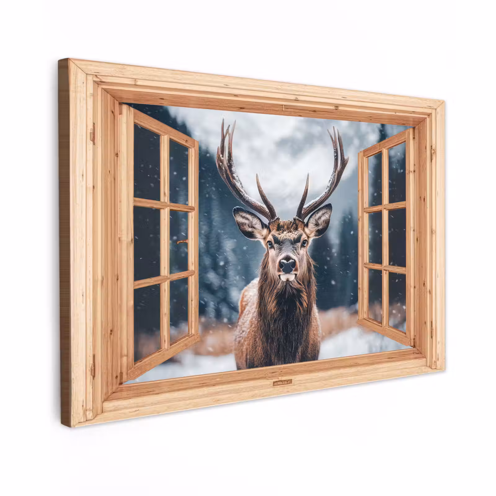 Canvas schilderij - Doorkijk - Hert - Dieren - Winterlandschap - Sneeuw — 1
