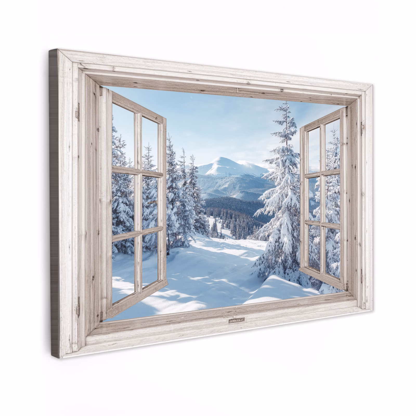 Canvas schilderij - Doorkijk - Winter - Landschap - Natuur - Berg - Bomen - Wit — 1