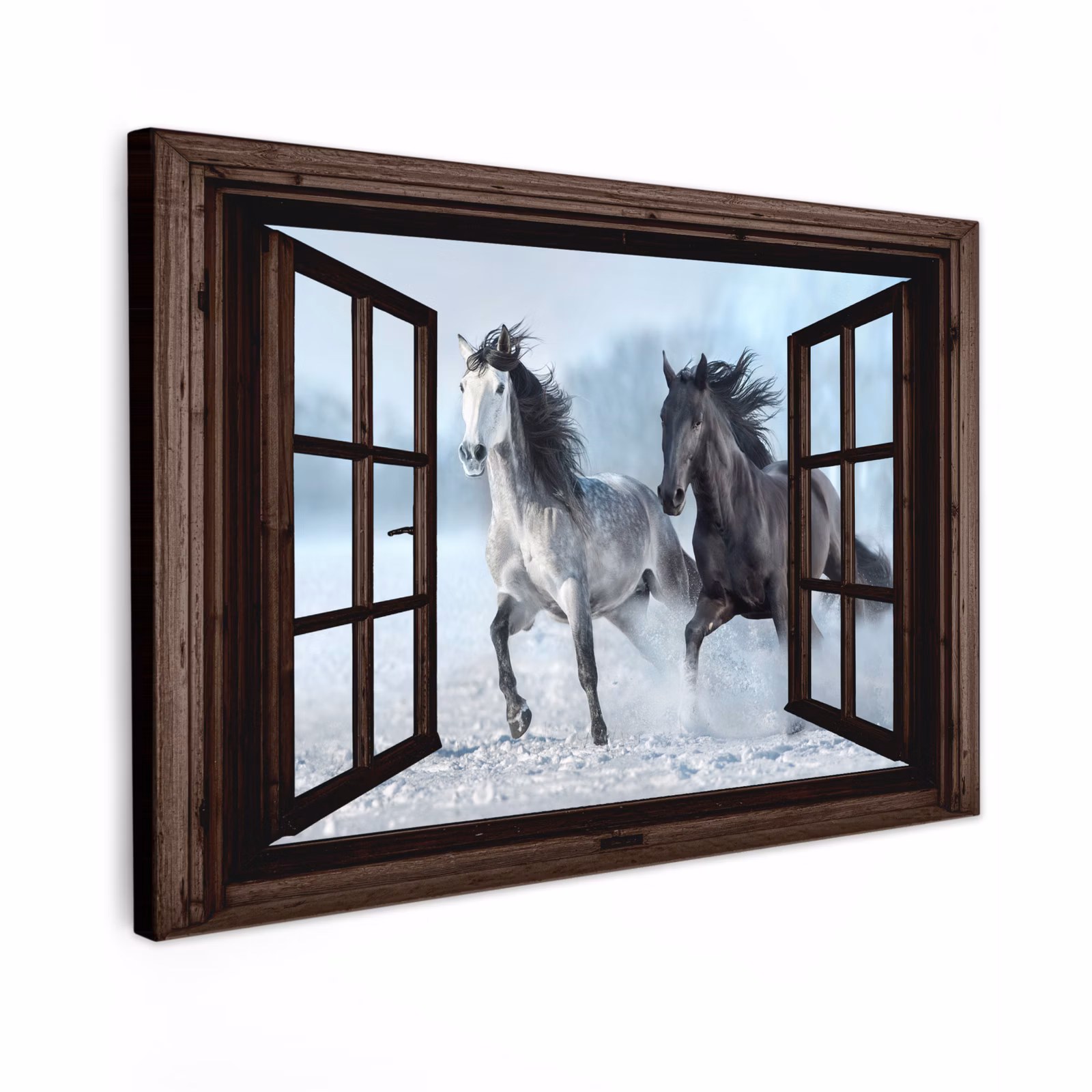 Canvas schilderij - Paarden - Winter - Dieren - Natuur - Doorkijk — 1