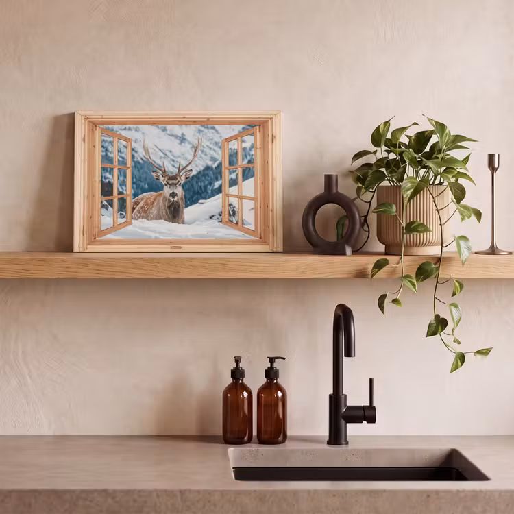Canvas schilderij - Doorkijk - Hert - Landschap - Winter - Natuur - Dieren - Bergen — 3