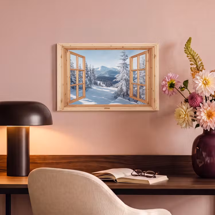 Canvas schilderij - Doorkijk - Winterlandschap - Natuur - Berg - Bomen - Hout — 4