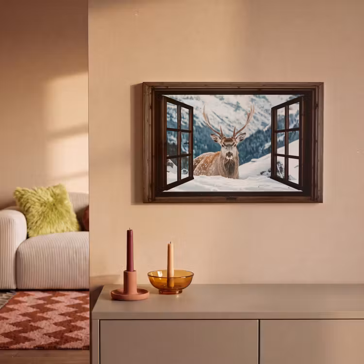 Canvas schilderij - Hert - Landschap - Winter - Natuur - Dieren - Doorkijk - Bergen — 2