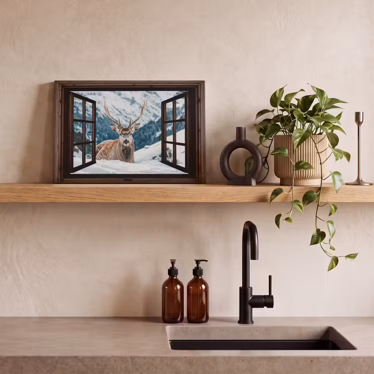 Canvas schilderij - Hert - Landschap - Winter - Natuur - Dieren - Doorkijk - Bergen — 3