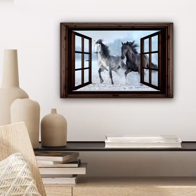 Canvas schilderij - Paarden - Winter - Dieren - Natuur - Doorkijk — 5