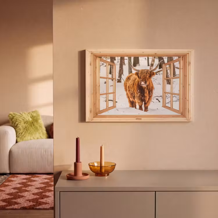 Canvas schilderij - Schotse Hooglander - Winter - Landschap - Natuur - Dieren - Doorkijk — 2