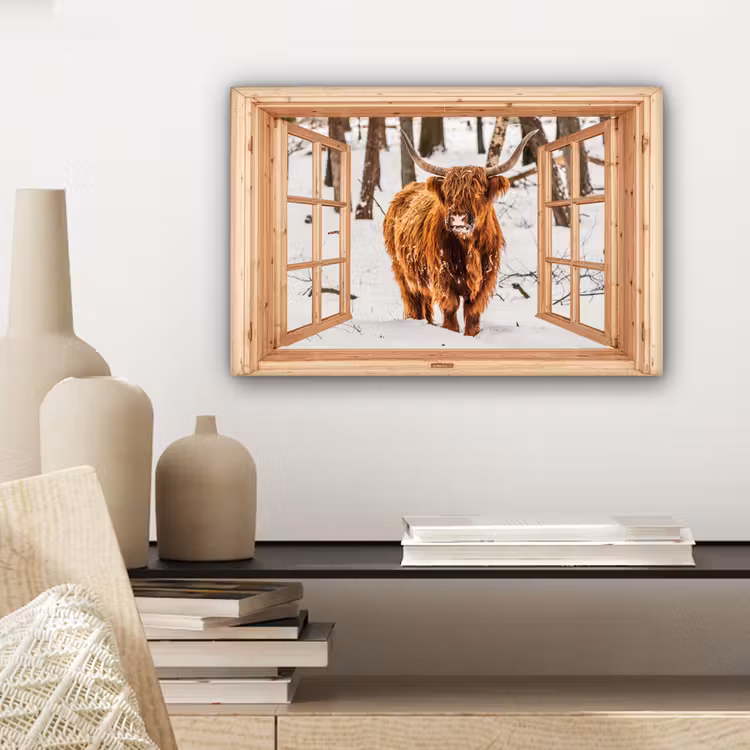 Canvas schilderij - Schotse Hooglander - Winter - Landschap - Natuur - Dieren - Doorkijk — 5