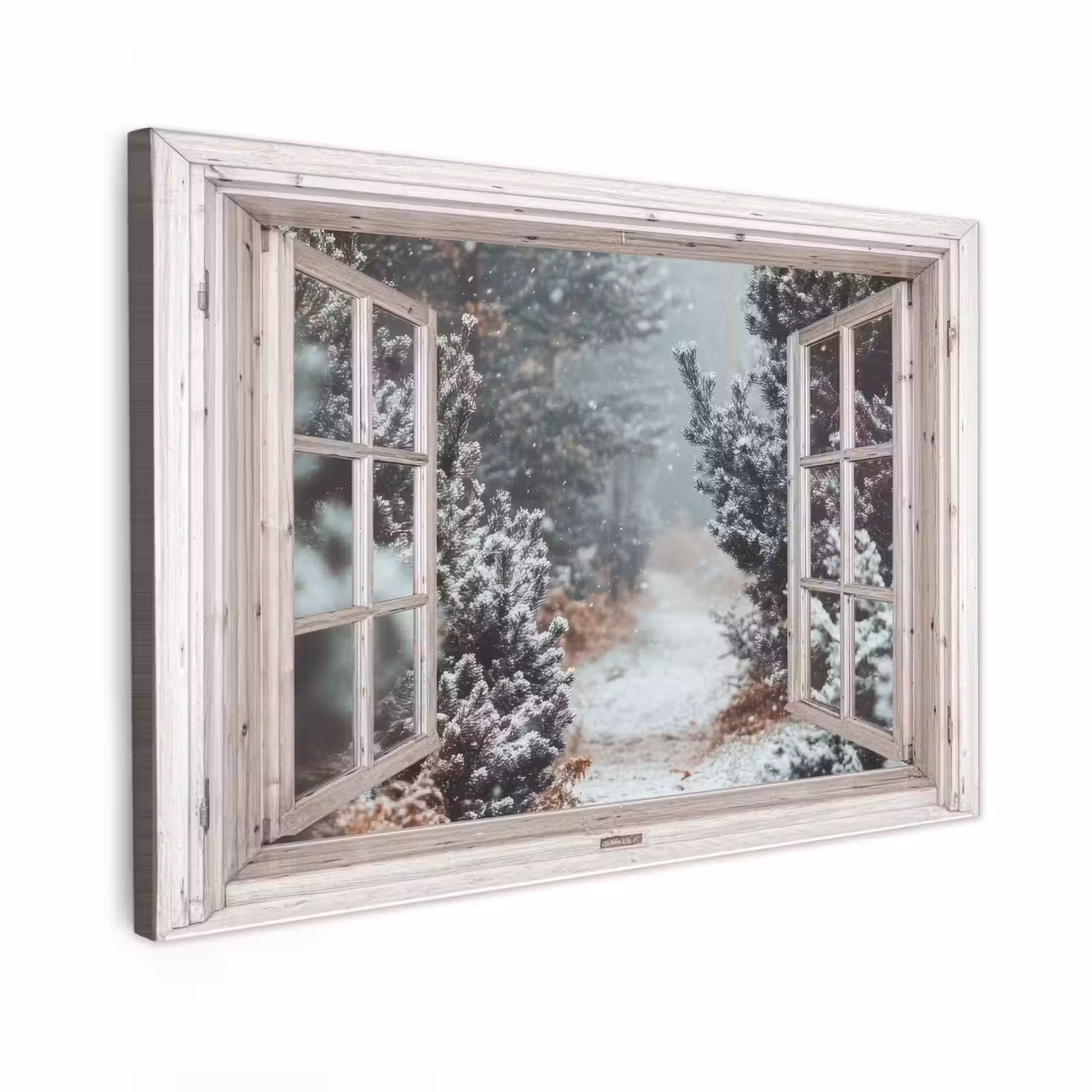Canvas schilderij - Bos - Winter - Bomen - Natuur - Pad - Doorkijk - Wit — 1