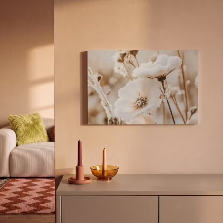 Canvas schilderij - Bloemen - Winter - Wit - Sneeuw - Beige — 2