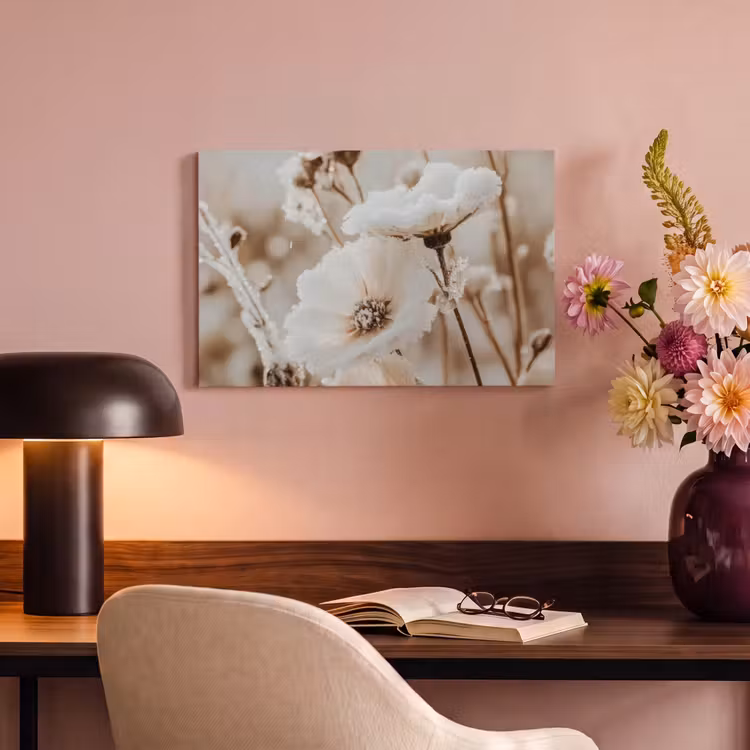 Canvas schilderij - Bloemen - Winter - Wit - Sneeuw - Beige — 4