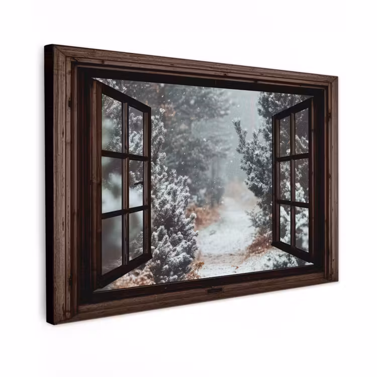 Canvas schilderij - Bos - Winter - Bomen - Natuur - Pad - Doorkijk — 1