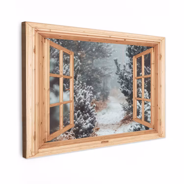 Canvas schilderij - Bos - Winter - Bomen - Natuur - Pad - Doorkijk — 1