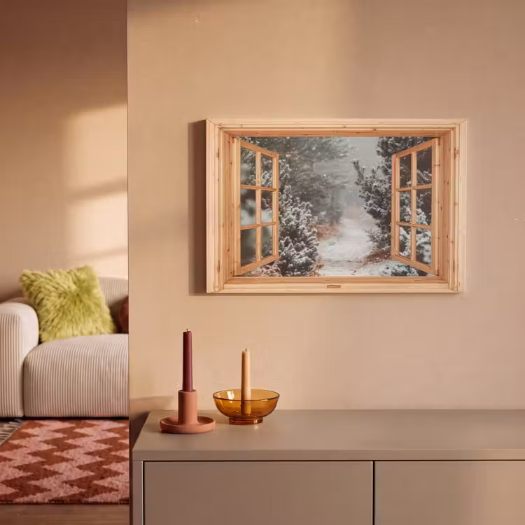 Canvas schilderij - Bos - Winter - Bomen - Natuur - Pad - Doorkijk — 2