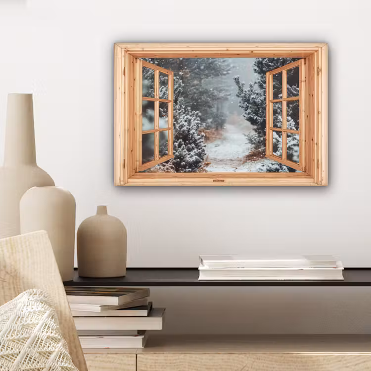 Canvas schilderij - Bos - Winter - Bomen - Natuur - Pad - Doorkijk — 5