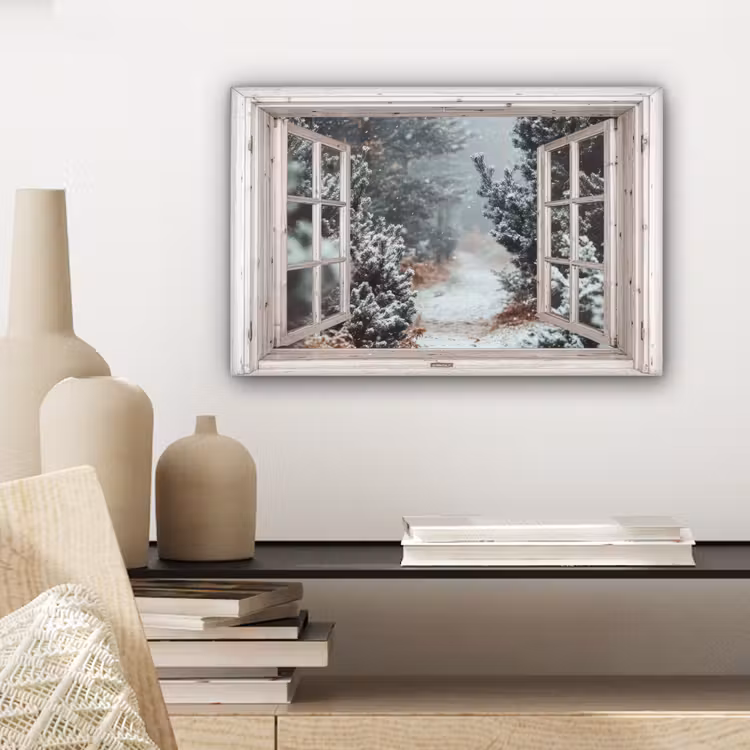 Canvas schilderij - Bos - Winter - Bomen - Natuur - Pad - Doorkijk - Wit — 5