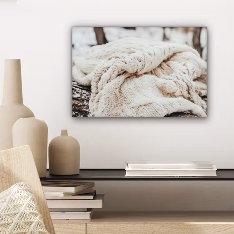 Canvas schilderij - Deken - Wit - Boomstronk - Winter - Sneeuw — 5