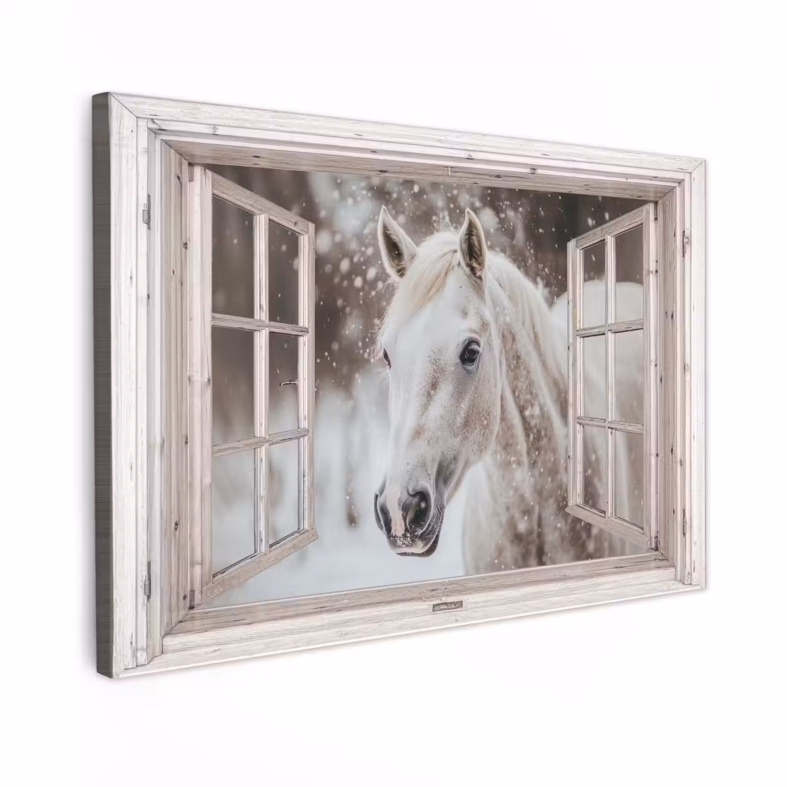 Canvas schilderij - Paard - Wit - Winter - Sneeuw - Doorkijk - Dieren — 1