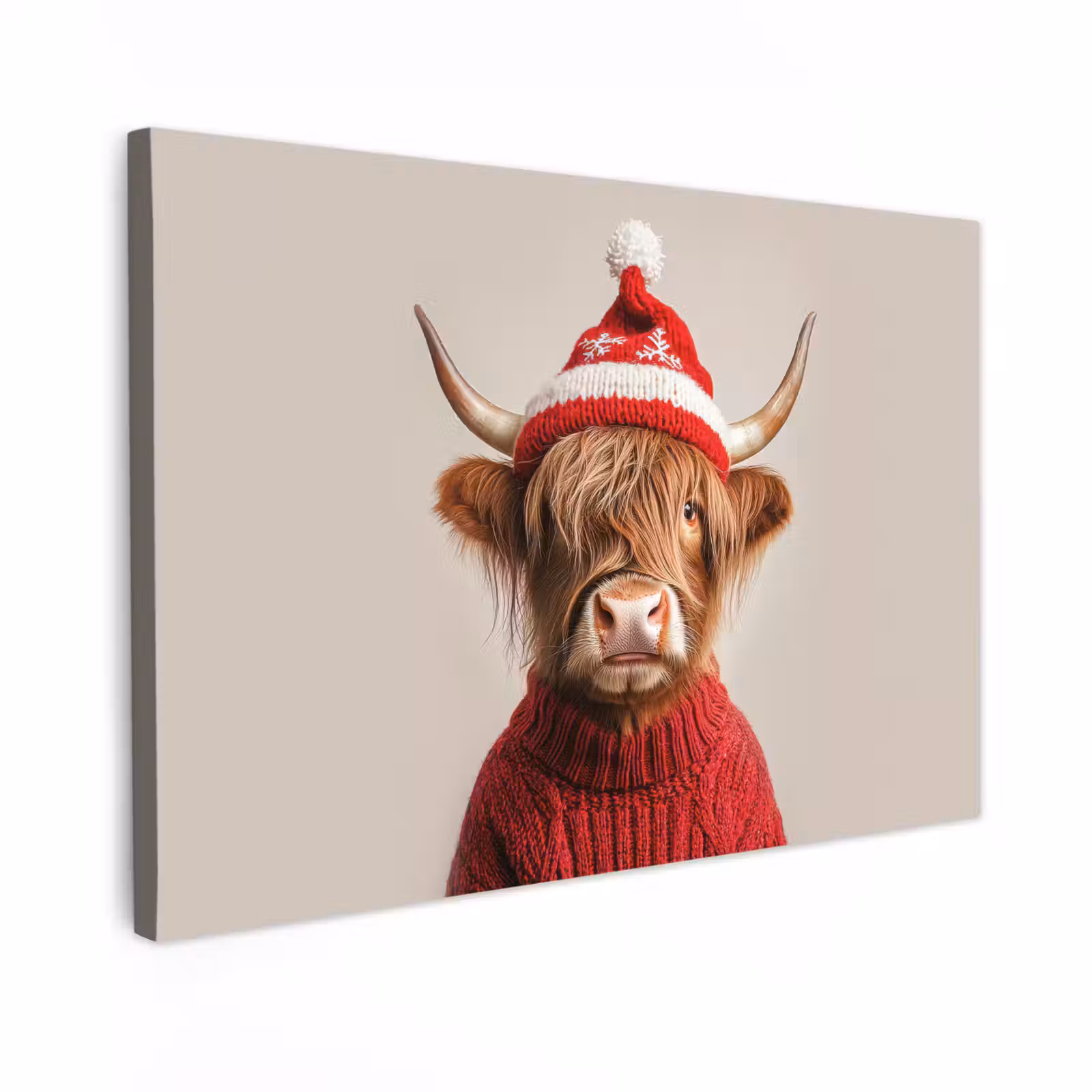 Canvas schilderij - Schotse Hooglander - Kerst - Muts - Trui - Winter — 1