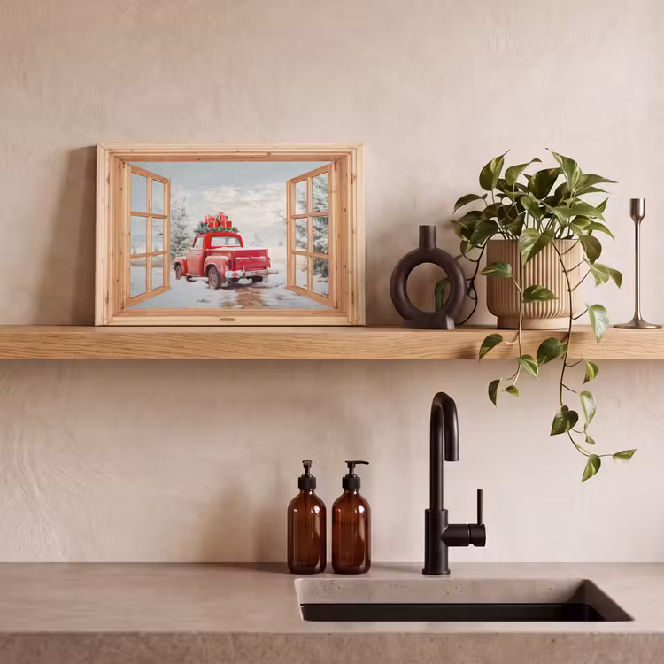Canvas schilderij - Doorkijk - Auto - Kerst - Cadeaus - Winter - Landschap — 3