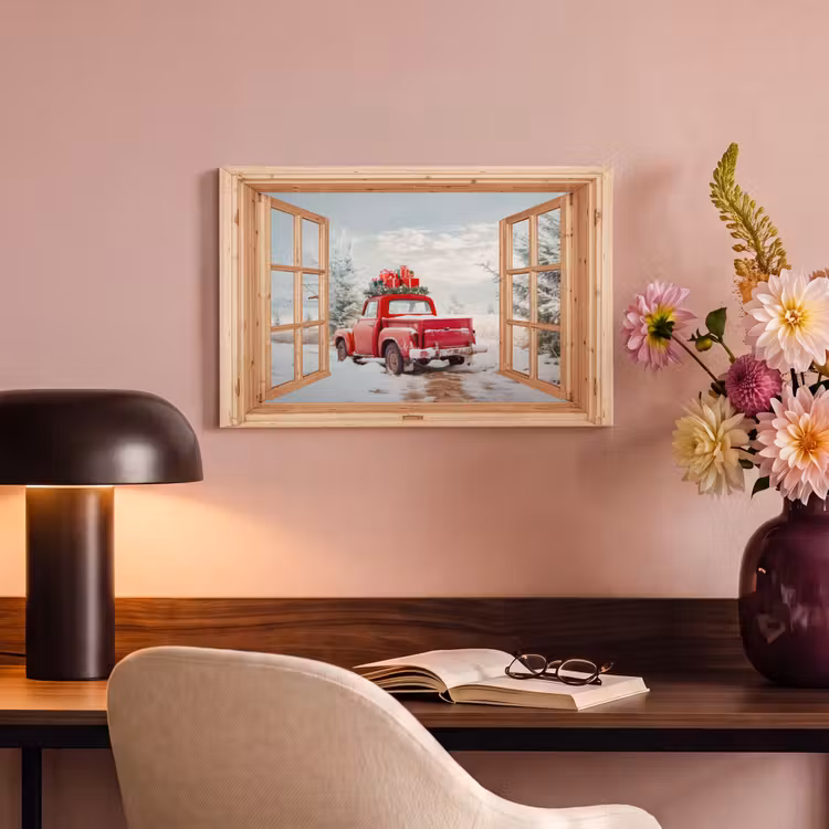 Canvas schilderij - Doorkijk - Auto - Kerst - Cadeaus - Winter - Landschap — 4