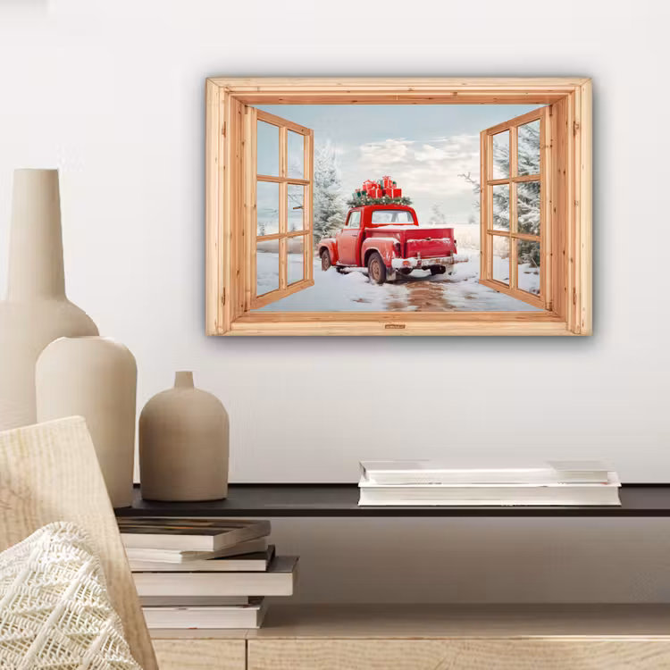 Canvas schilderij - Doorkijk - Auto - Kerst - Cadeaus - Winter - Landschap — 5
