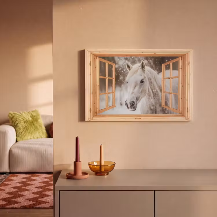 Canvas schilderij - Doorkijk - Paard - Wit - Winter - Sneeuw - Dieren — 2