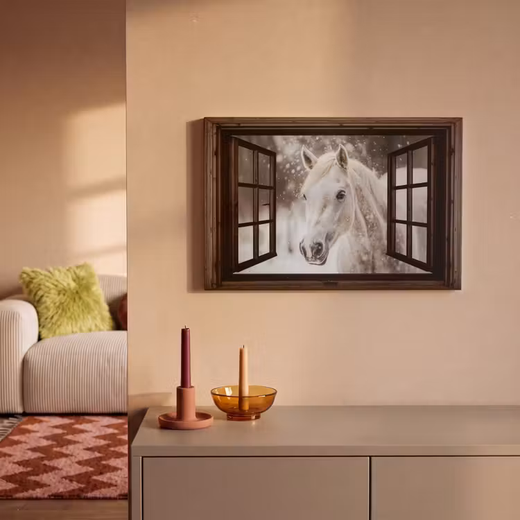 Canvas schilderij - Doorkijk - Paard - Wit - Winterlandschap - Sneeuw — 2