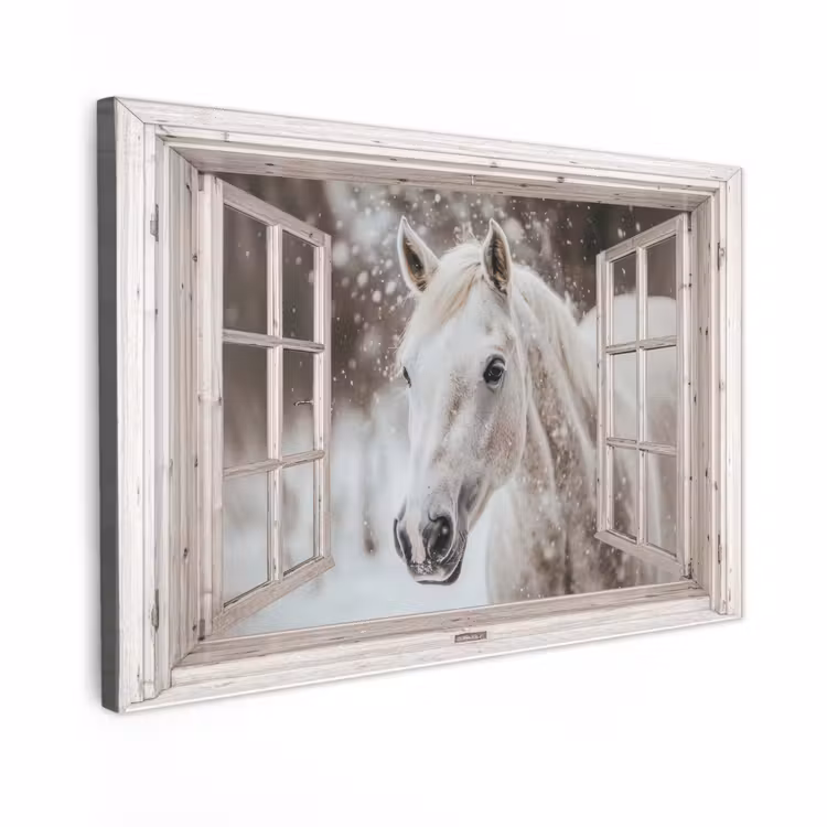 Canvas schilderij - Paard - Wit - Winter - Sneeuw - Doorkijk - Dieren — 1