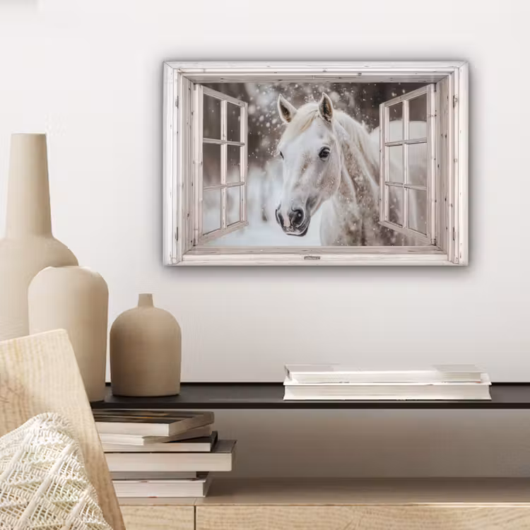Canvas schilderij - Paard - Wit - Winter - Sneeuw - Doorkijk - Dieren — 5