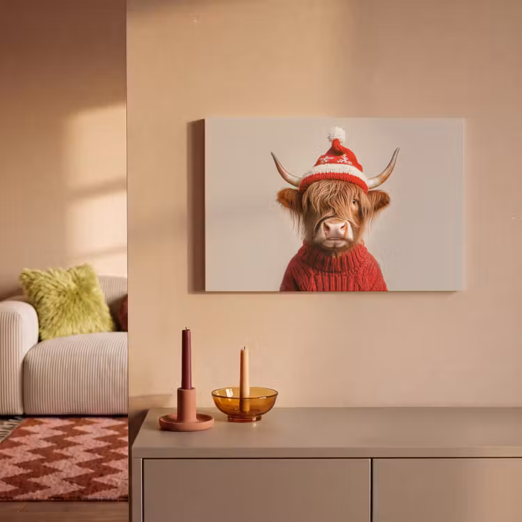 Canvas schilderij - Schotse Hooglander - Kerst - Muts - Trui - Winter — 2