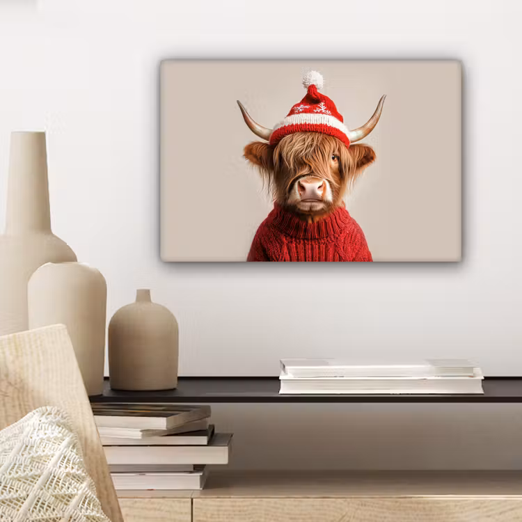 Canvas schilderij - Schotse Hooglander - Kerst - Muts - Trui - Winter — 5