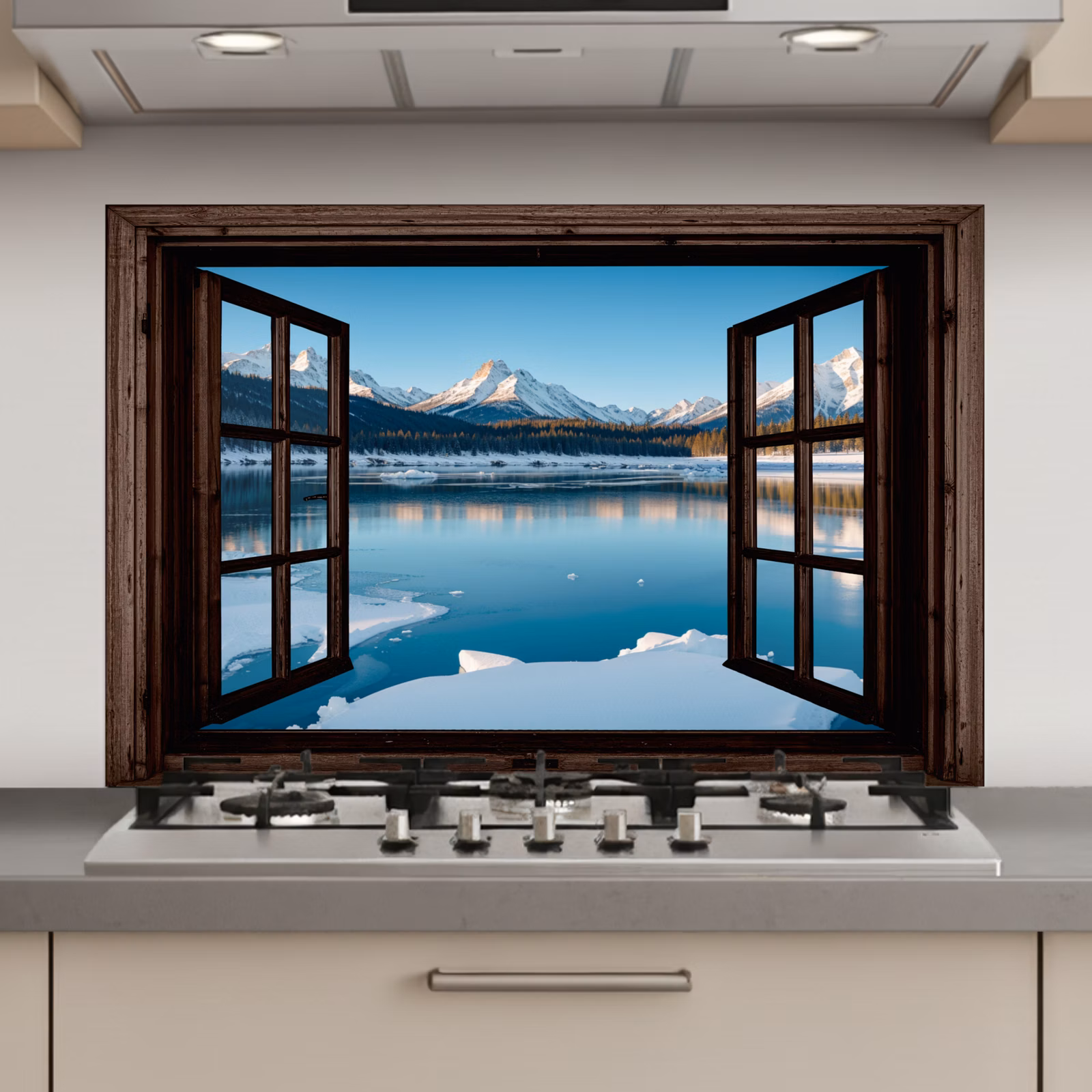 Keuken achterwand - Doorkijk - Winterlandschap - Meer - Bergen - Uitzicht — 1