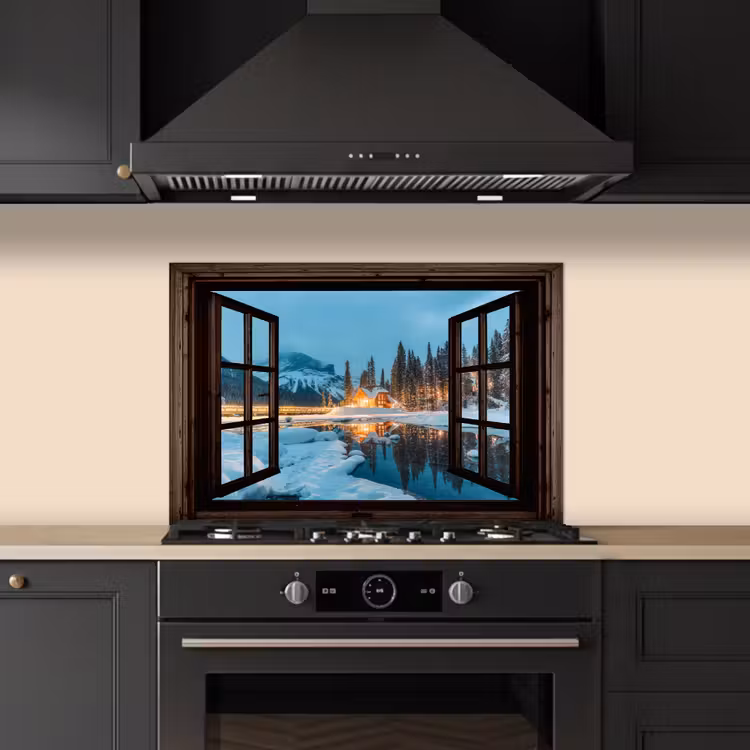 Keuken achterwand - Doorkijk - Winter - Landschap - Natuur - Huis - Bergen — 2