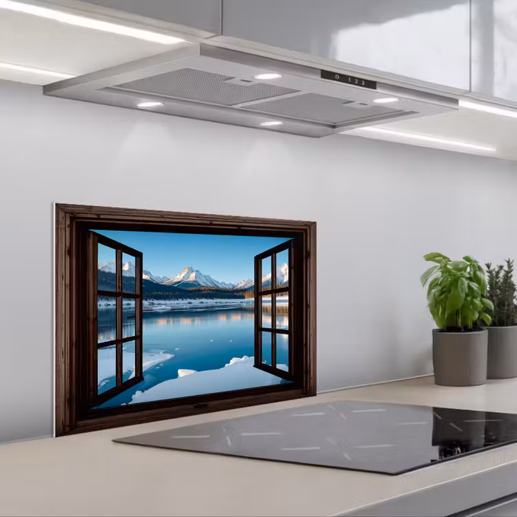 Keuken achterwand - Doorkijk - Winterlandschap - Meer - Bergen - Uitzicht — 5