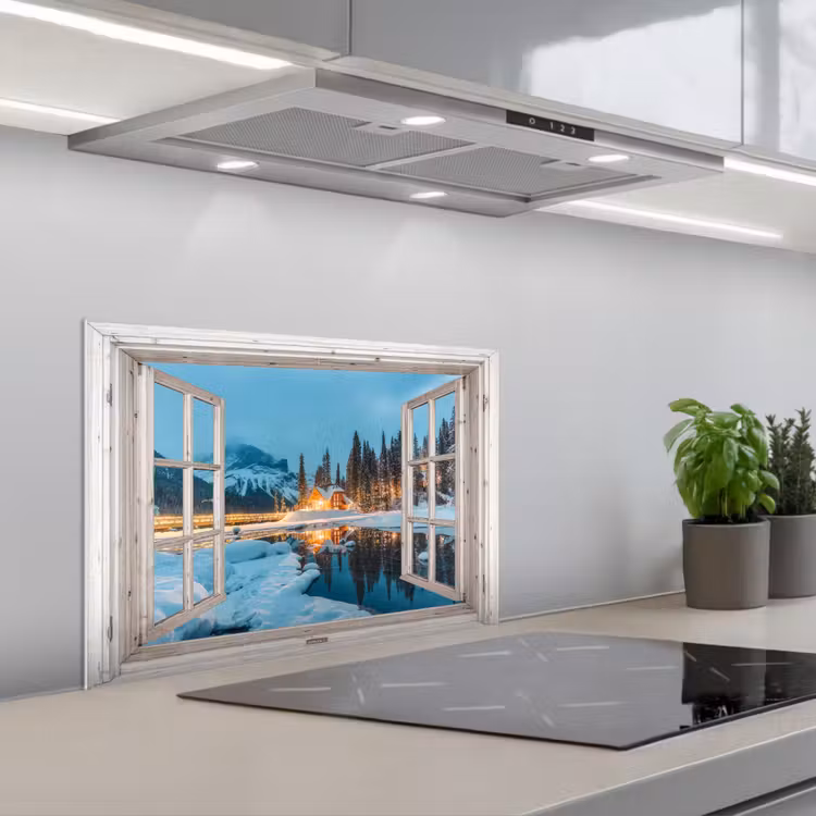 Keuken achterwand - Doorkijk - Winterlandschap - Natuur - Huis - Bergen — 5