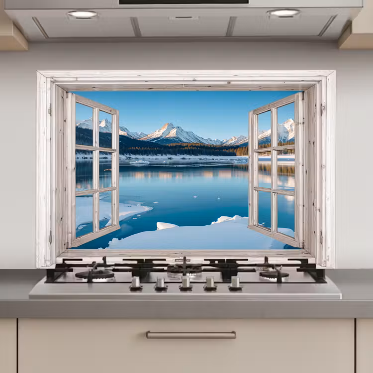 Keuken achterwand - Landschap - Winter - Meer - Bergen - Uitzicht - Doorkijk - Licht — 1