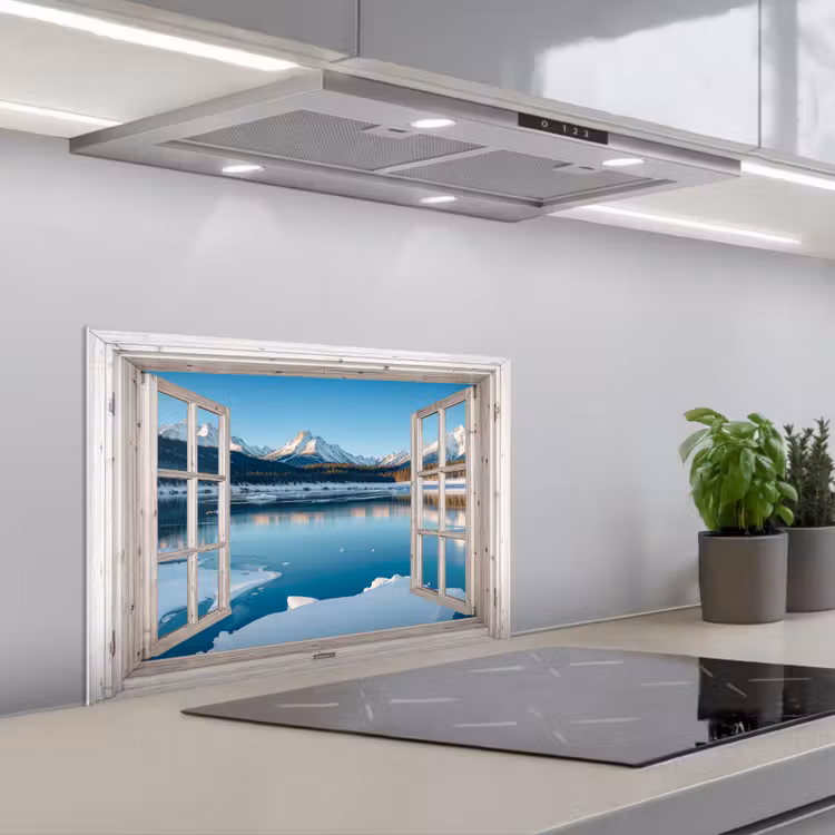 Keuken achterwand - Landschap - Winter - Meer - Bergen - Uitzicht - Doorkijk - Licht — 5