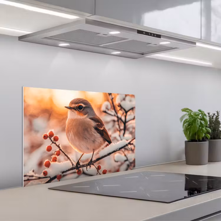 Keuken achterwand - Vogel - Tak - Winter - Dieren - Sneeuw — 5