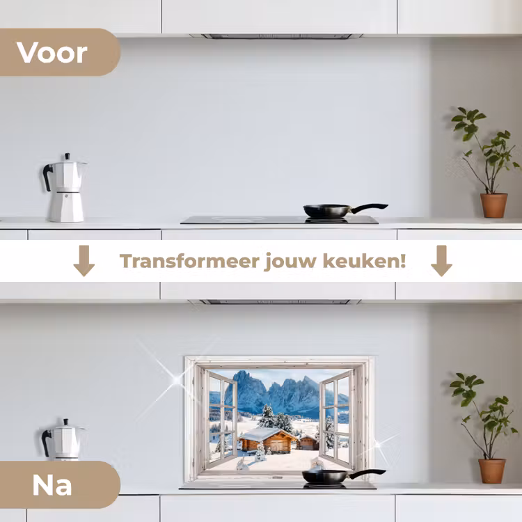 Keuken achterwand - Winterlandschap - Huisje - Bergen - Uitzicht - Doorkijk - Natuur — 3