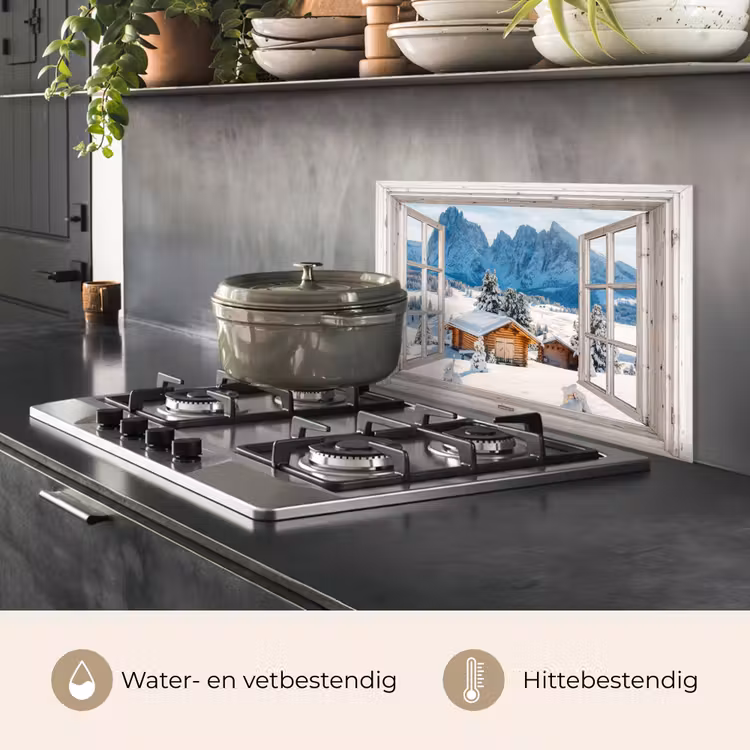 Keuken achterwand - Winterlandschap - Huisje - Bergen - Uitzicht - Doorkijk - Natuur — 7