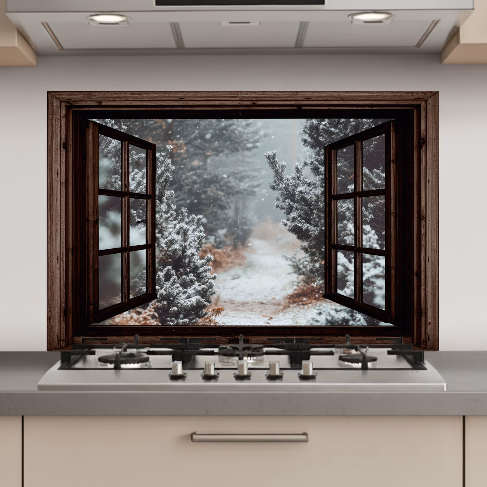 Keuken achterwand - Bos - Winter - Bomen - Natuur - Pad - Doorkijk — 1
