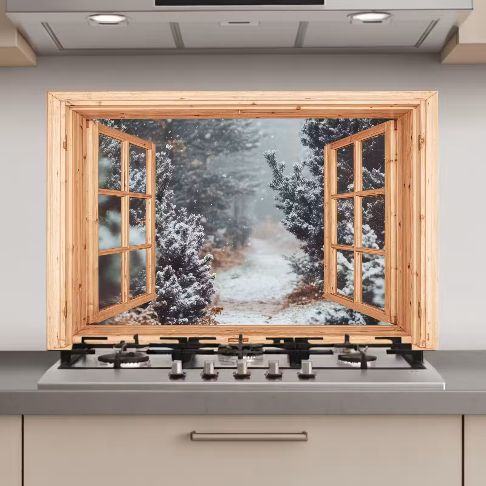 Keuken achterwand - Bos - Winter - Bomen - Natuur - Pad - Doorkijk — 1